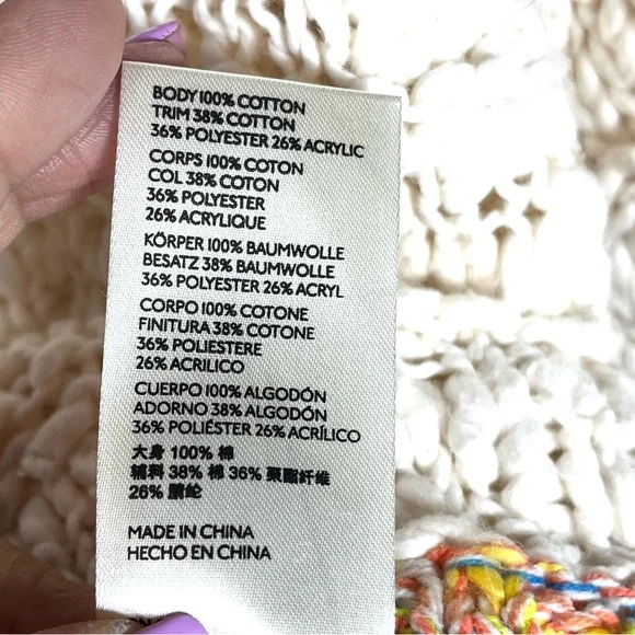 Free People Ivory West Palm Pullover Sweater with Colorful Trim Size XS - Picture 11 of 11